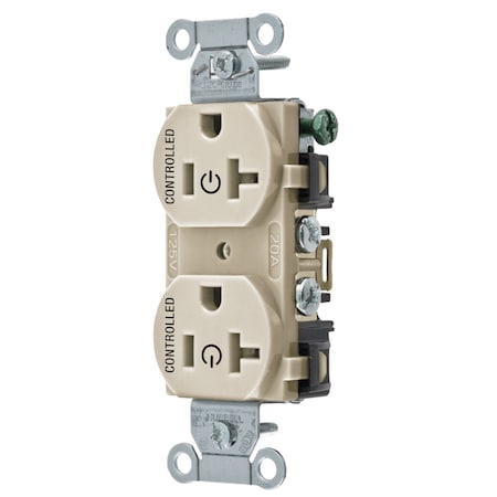Hubbell Wiring Device-Kellems Straight Blade Receptacle, 5-20R, 20 A, 125V AC, 2 Pole, 3 Wire, Grounded BR20C2LA